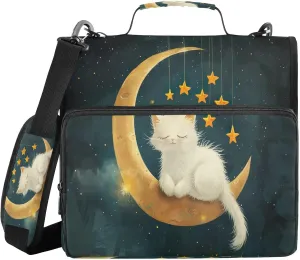 ATTX Cute Cat Zipper Binder with Adjustable Padded Strap - 3 Ring 500 Sheet Capacity Binder Bag with Multi-Pocket Organizer, Fits 12 Inch Laptop#613