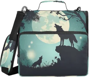 ATTX Evening Moon Wolf Zipper Binder with Adjustable Padded Strap - 3 Ring 500 Sheet Capacity Binder Bag with Multi-Pocket Organizer, Fits 12 Inch Laptop#252