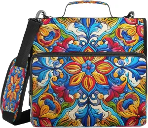 ATTX Mexican Ceramic Tile Zipper Binder with Adjustable Padded Strap - 3 Ring 500 Sheet Capacity Binder Bag with Multi-Pocket Organizer, Fits 12 Inch Laptop#547