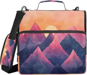 ATTX Mountain Sunset Zipper Binder with Adjustable Padded Strap - 3 Ring 500 Sheet Capacity Binder Bag with Multi-Pocket Organizer, Fits 12 Inch Laptop#85