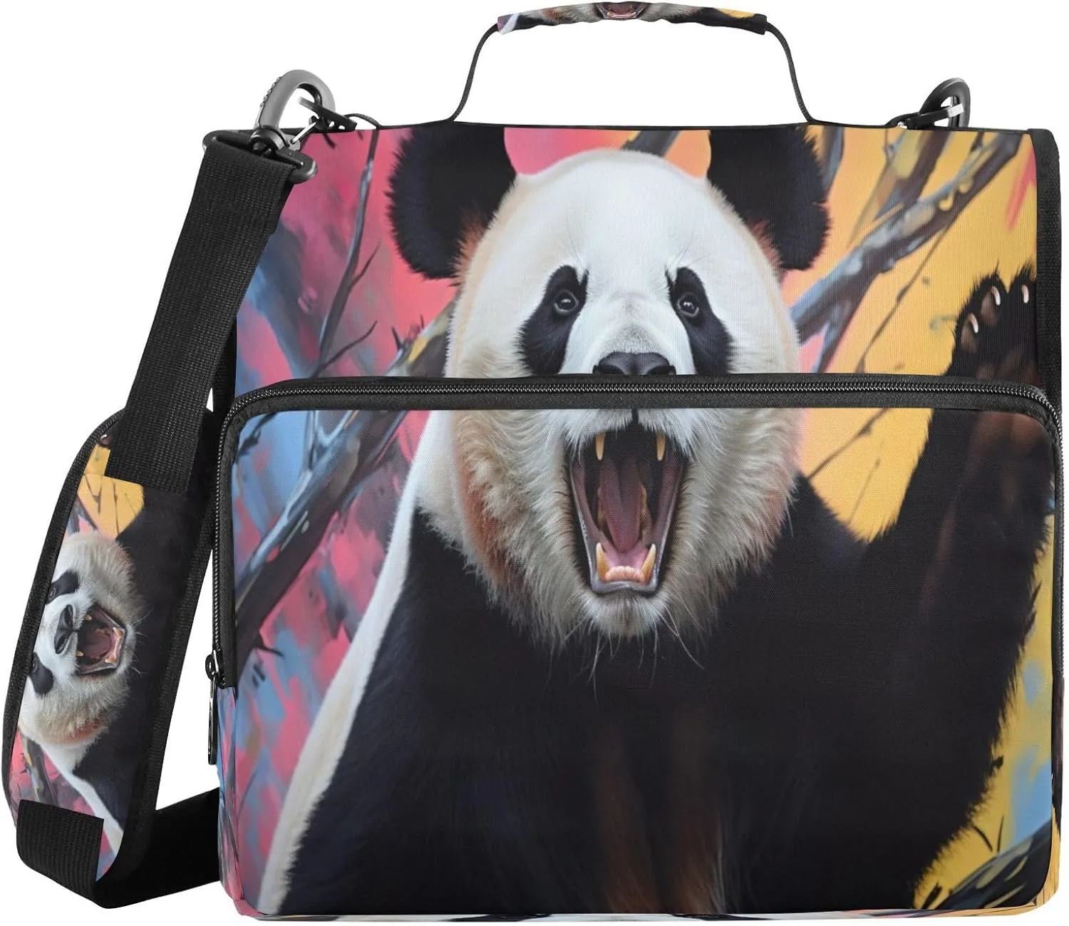 ATTX Panda Bear Zipper Binder with Adjustable Padded Strap - 3 Ring 500 Sheet Capacity Binder Bag with Multi-Pocket Organizer, Fits 12 Inch Laptop#549