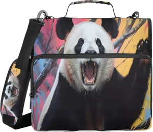 ATTX Panda Bear Zipper Binder with Adjustable Padded Strap - 3 Ring 500 Sheet Capacity Binder Bag with Multi-Pocket Organizer, Fits 12 Inch Laptop#549