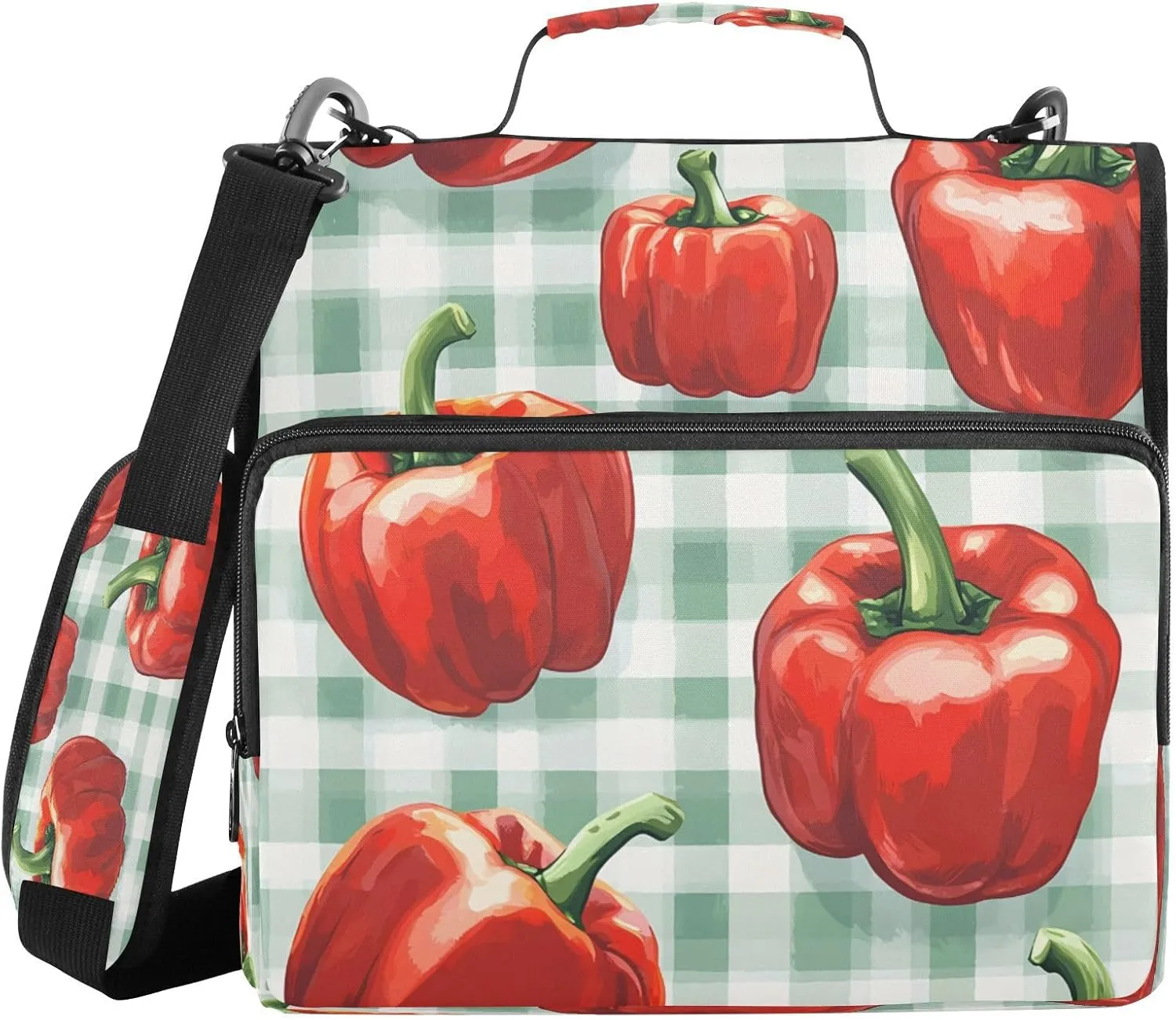 ATTX Red Bell Peppers Zipper Binder with Adjustable Padded Strap - 3 Ring 500 Sheet Capacity Binder Bag with Multi-Pocket Organizer, Fits 12 Inch Laptop#501
