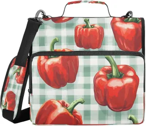 ATTX Red Bell Peppers Zipper Binder with Adjustable Padded Strap - 3 Ring 500 Sheet Capacity Binder Bag with Multi-Pocket Organizer, Fits 12 Inch Laptop#501
