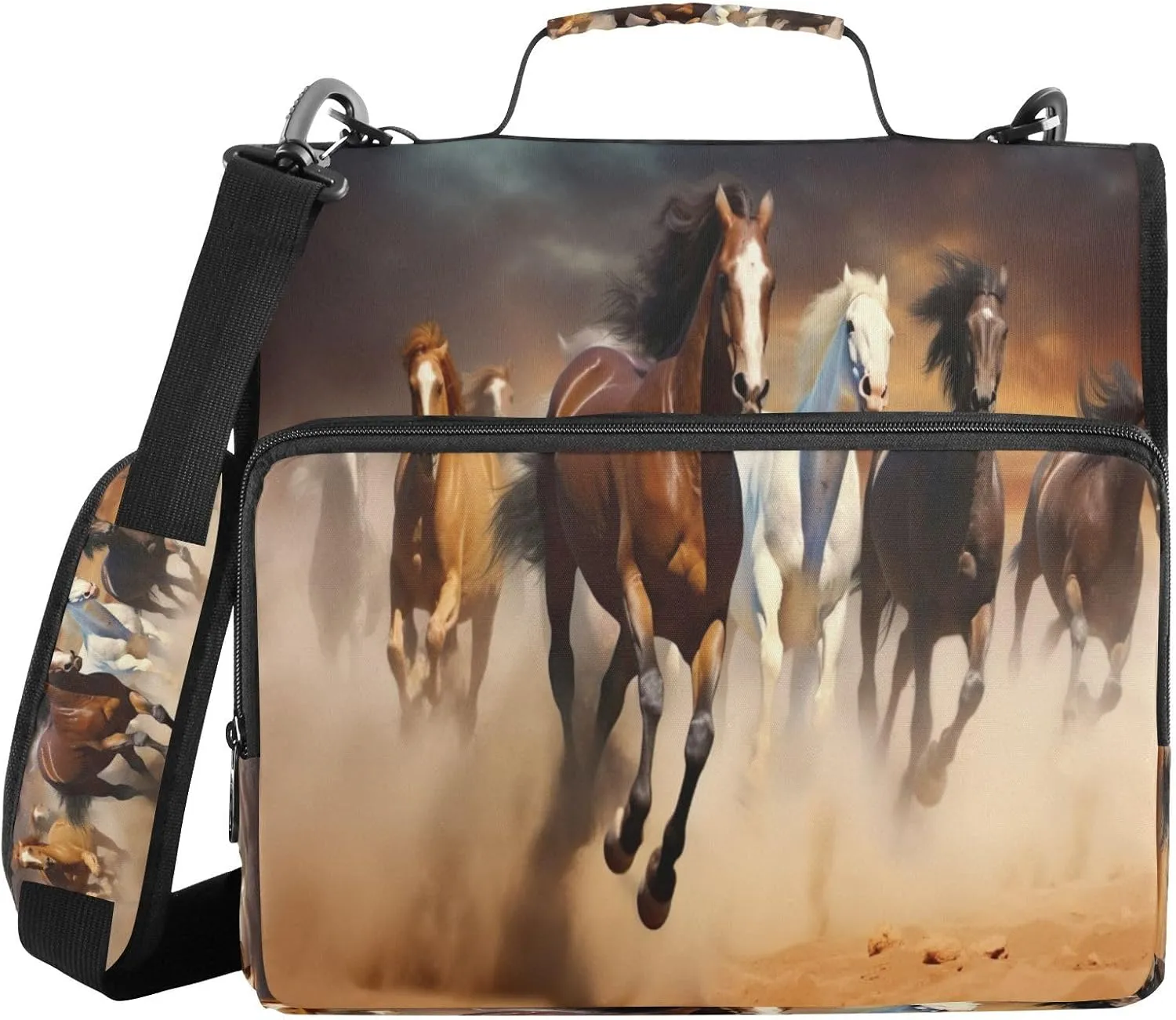 ATTX Running Horses Zipper Binder with Adjustable Padded Strap - 3 Ring 500 Sheet Capacity Binder Bag with Multi-Pocket Organizer, Fits 12 Inch Laptop#314