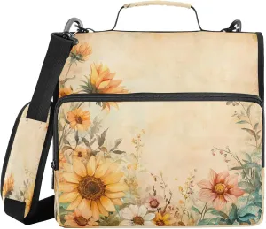 ATTX Vintage Sunflowers Zipper Binder with Adjustable Padded Strap - 3 Ring 500 Sheet Capacity Binder Bag with Multi-Pocket Organizer, Fits 12 Inch Laptop#3