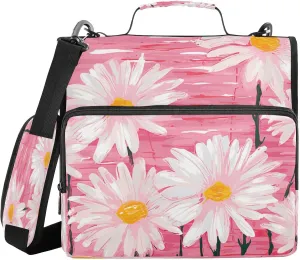 ATTX White Daisies Zipper Binder with Adjustable Padded Strap - 3 Ring 500 Sheet Capacity Binder Bag with Multi-Pocket Organizer, Fits 12 Inch Laptop#38