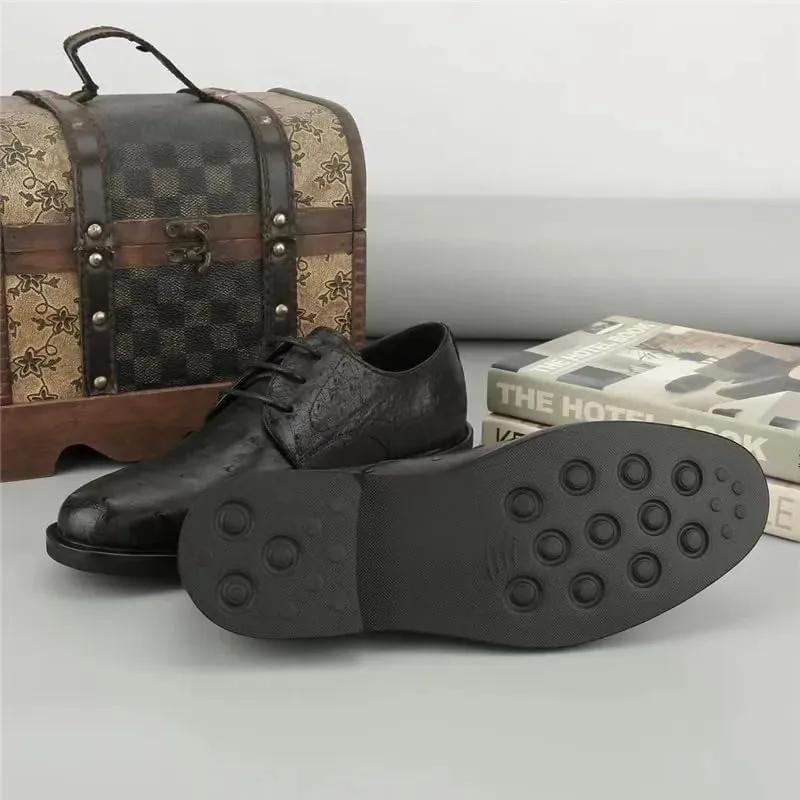 Authentic Real True Ostrich Skin Classic Solid Black Businessmen Dress Oxfords Genuine Exotic Leather Male Lace-up Soft Shoes