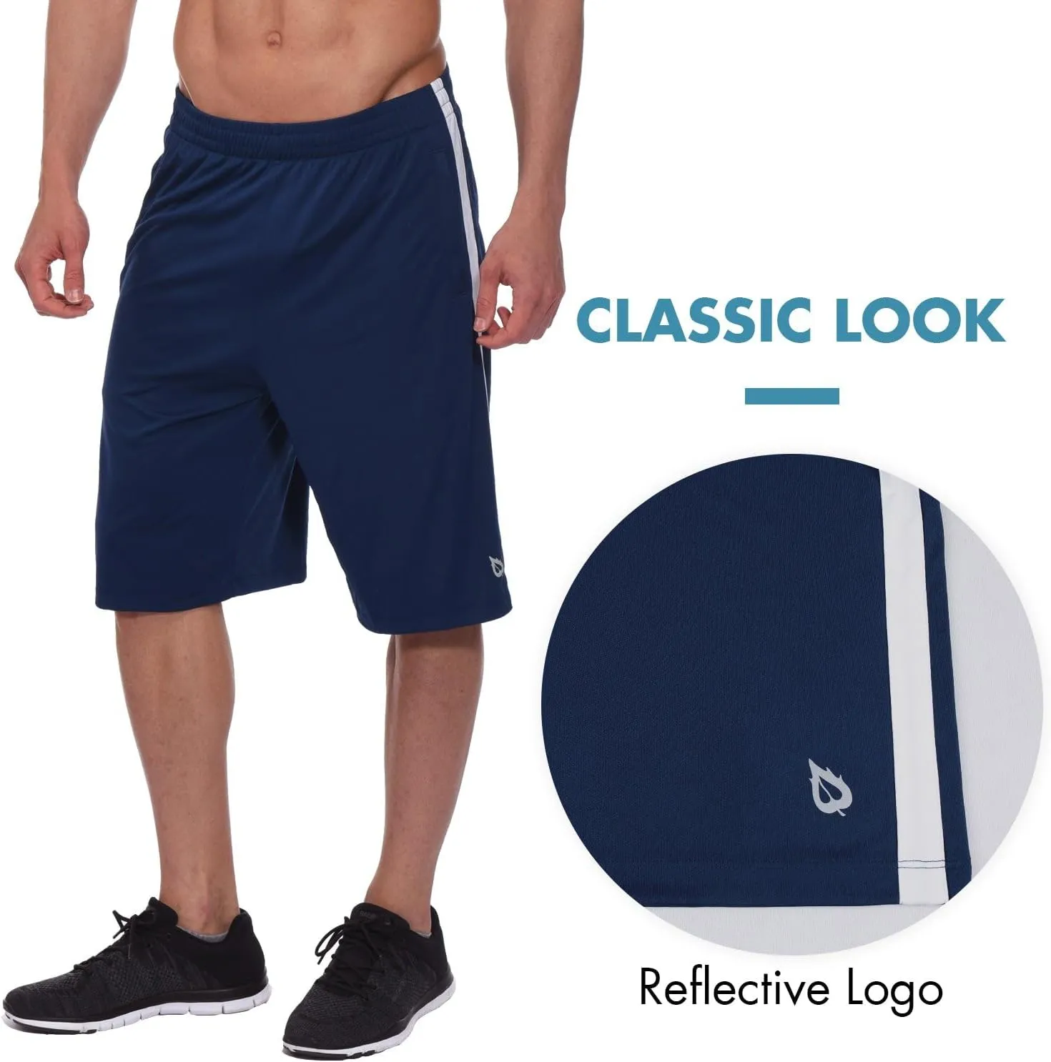 baleaf Men's Basketball Shorts Long with Zipper Pockets Quick Dry Workout Training Drawstrings 11"