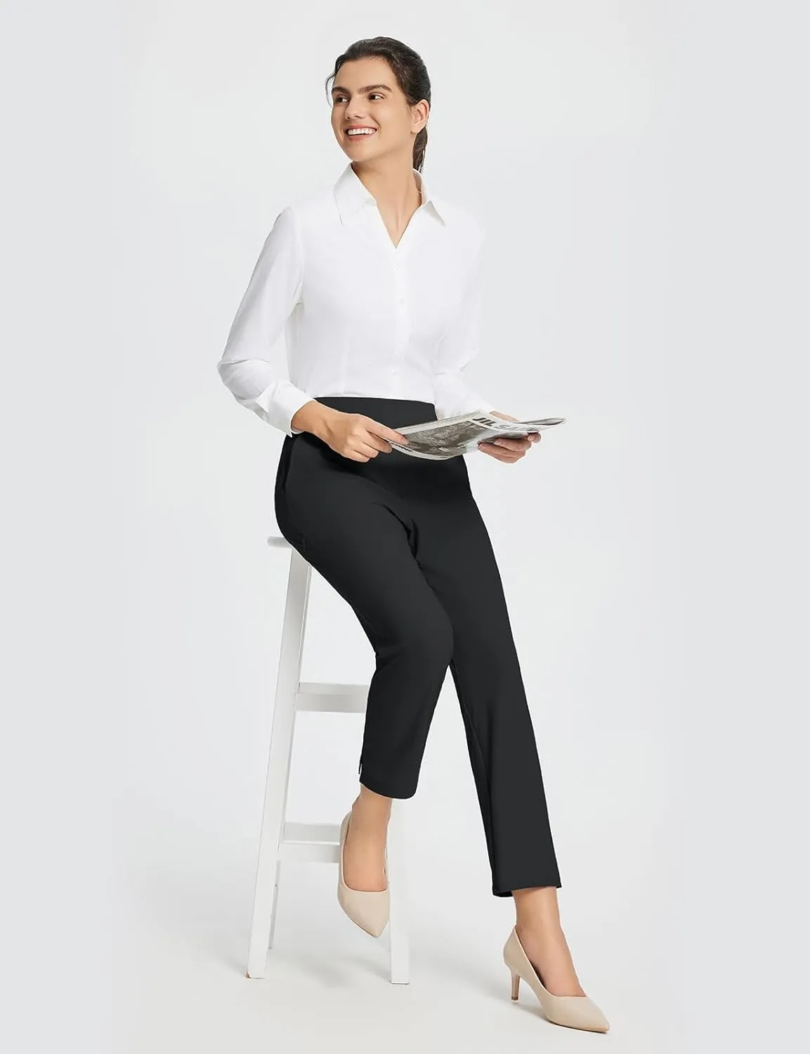 baleaf Women's Golf Pants Petite Stretch Lightweight 7/8 Travel Pants Zip Pockets Casual Work Ankle