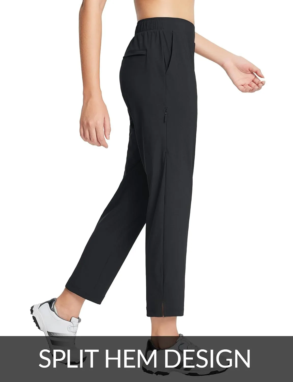 baleaf Women's Golf Pants Petite Stretch Lightweight 7/8 Travel Pants Zip Pockets Casual Work Ankle