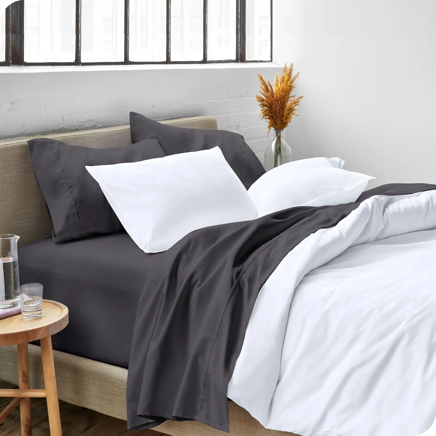 Bare Home Queen Sheet Set - Luxury 1800 Ultra-Soft Microfiber Bed Sheets - Double Brushed - Deep Pockets - Easy Fit - 4 Piece Set - Bedding Sheets & Pillowcases (Queen, Forged Iron Grey)