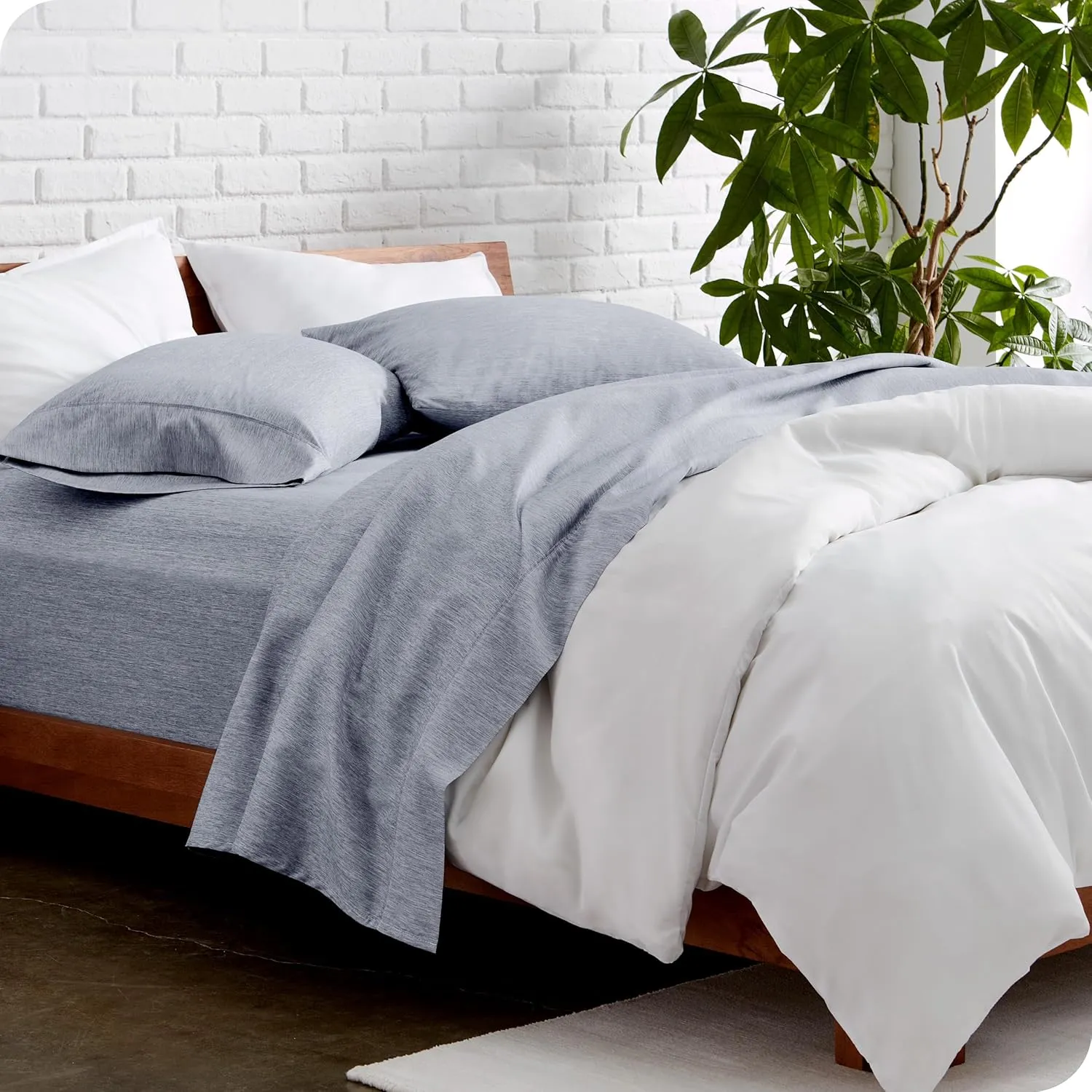 Bare Home Queen Sheet Set - Luxury 1800 Ultra-Soft Microfiber Queen Bed Sheets - Double Brushed - Deep Pockets - Easy Fit - 4 Piece Set - Bedding Sheets & Pillowcases (Queen, Heathered Blueberry)