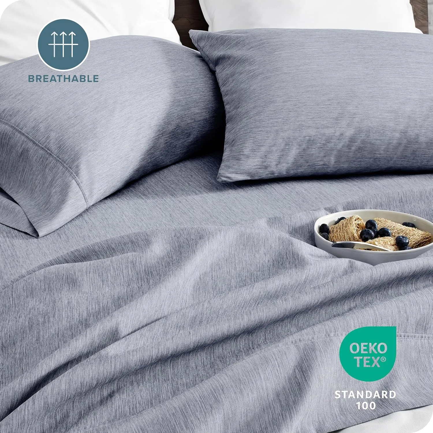 Bare Home Queen Sheet Set - Luxury 1800 Ultra-Soft Microfiber Queen Bed Sheets - Double Brushed - Deep Pockets - Easy Fit - 4 Piece Set - Bedding Sheets & Pillowcases (Queen, Heathered Blueberry)