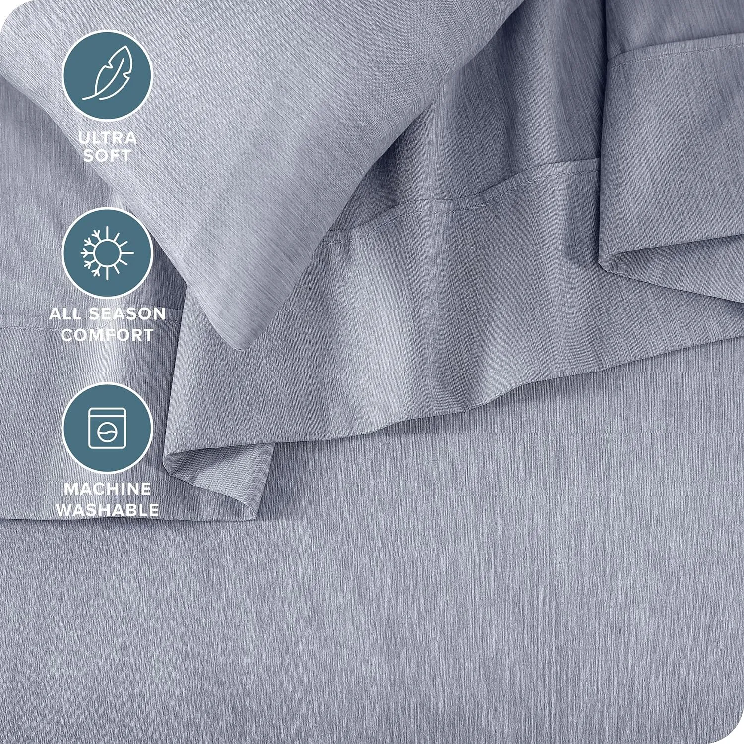 Bare Home Queen Sheet Set - Luxury 1800 Ultra-Soft Microfiber Queen Bed Sheets - Double Brushed - Deep Pockets - Easy Fit - 4 Piece Set - Bedding Sheets & Pillowcases (Queen, Heathered Blueberry)