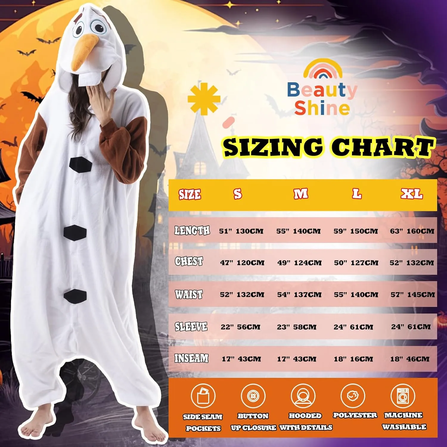 Beauty Shine Unisex Adult Onesie One Piece Pajamas Cosplay Cartoon Costume Halloween Christmas Sleepwear Jumpsuit Homewear
