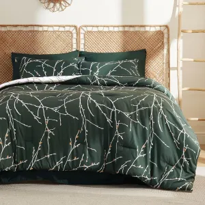 Bedsure Full Comforter Sets - 7 Pieces Floral Dark Green Bed Set, Tree Branch Pattern Printed Bed in a Bag Full with Comforter, Sheets, Pillowcases & Shams