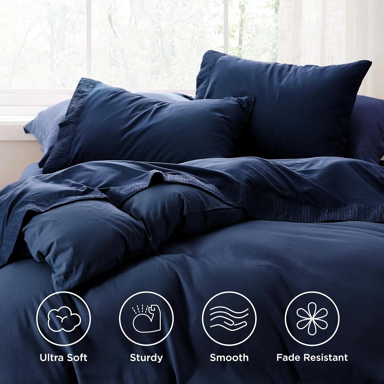 Bedsure Queen Sheet Set - 4 Pieces Soft Queen Size Sheets - Breathable & Cooling - Hotel Luxury - Easy Care Polyester Microfiber Bedding for Women, Men, Navy