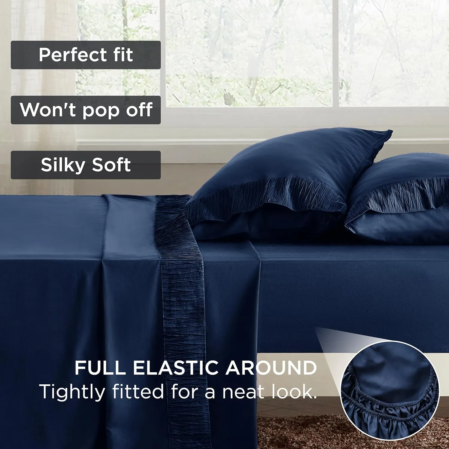 Bedsure Queen Sheet Set - 4 Pieces Soft Queen Size Sheets - Breathable & Cooling - Hotel Luxury - Easy Care Polyester Microfiber Bedding for Women, Men, Navy
