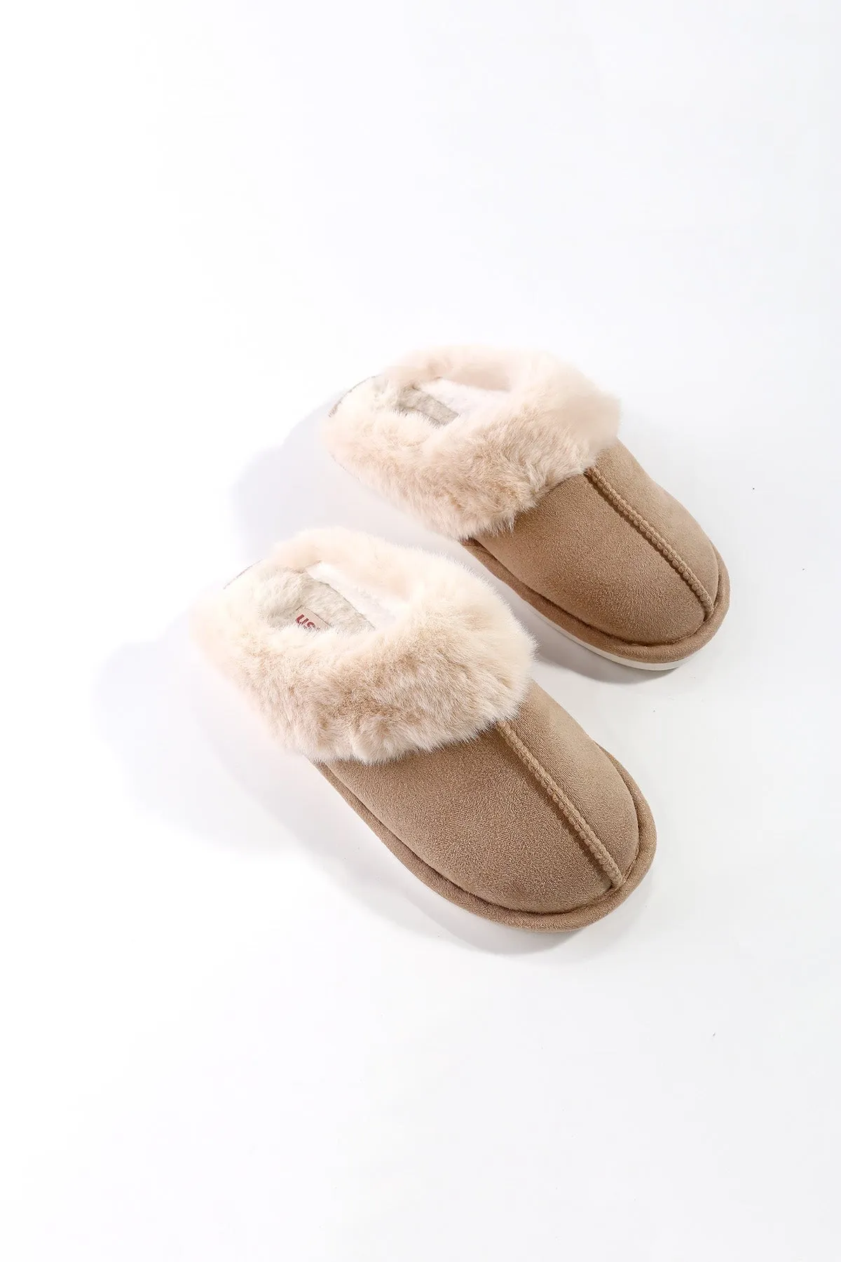 Beige Faux Suede Mule Slippers