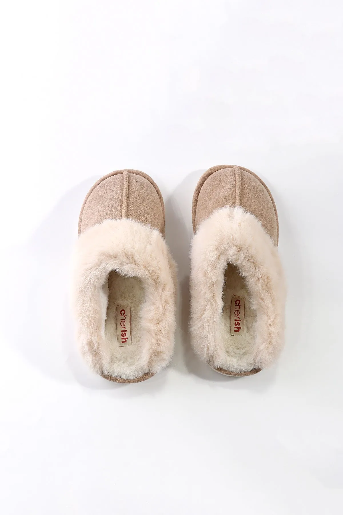 Beige Faux Suede Mule Slippers