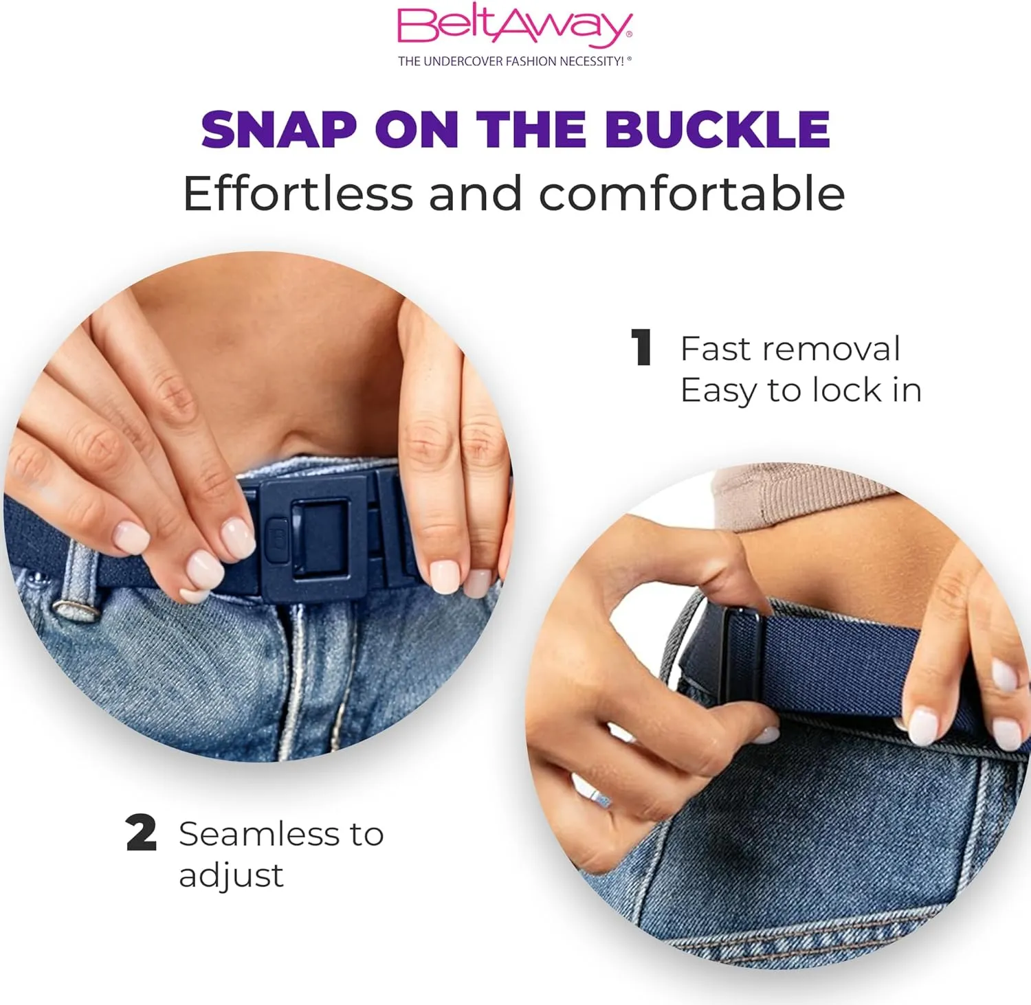 BELTAWAY Easily Adjustable Elastic Flat Buckle No Show Belts for Women – Stretch No Bulge jeans pants
