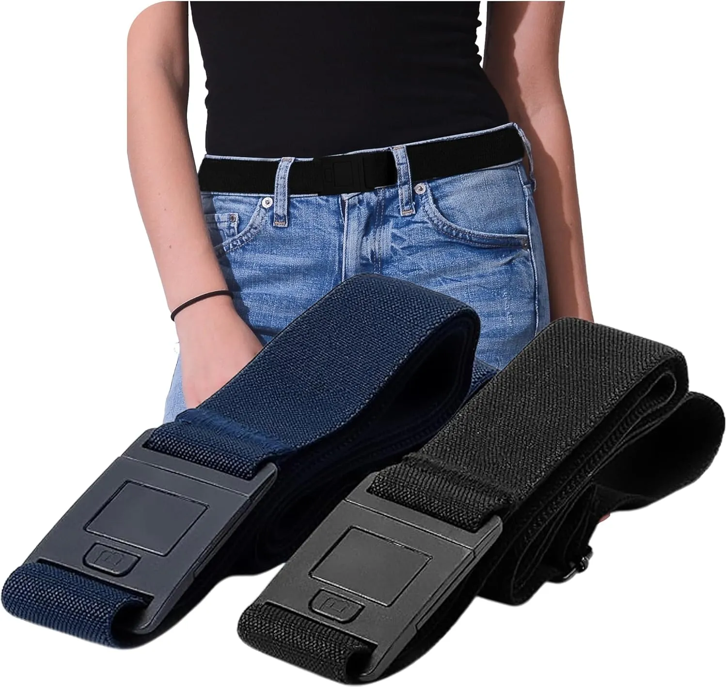 BELTAWAY Easily Adjustable Elastic Flat Buckle No Show Belts for Women – Stretch No Bulge jeans pants