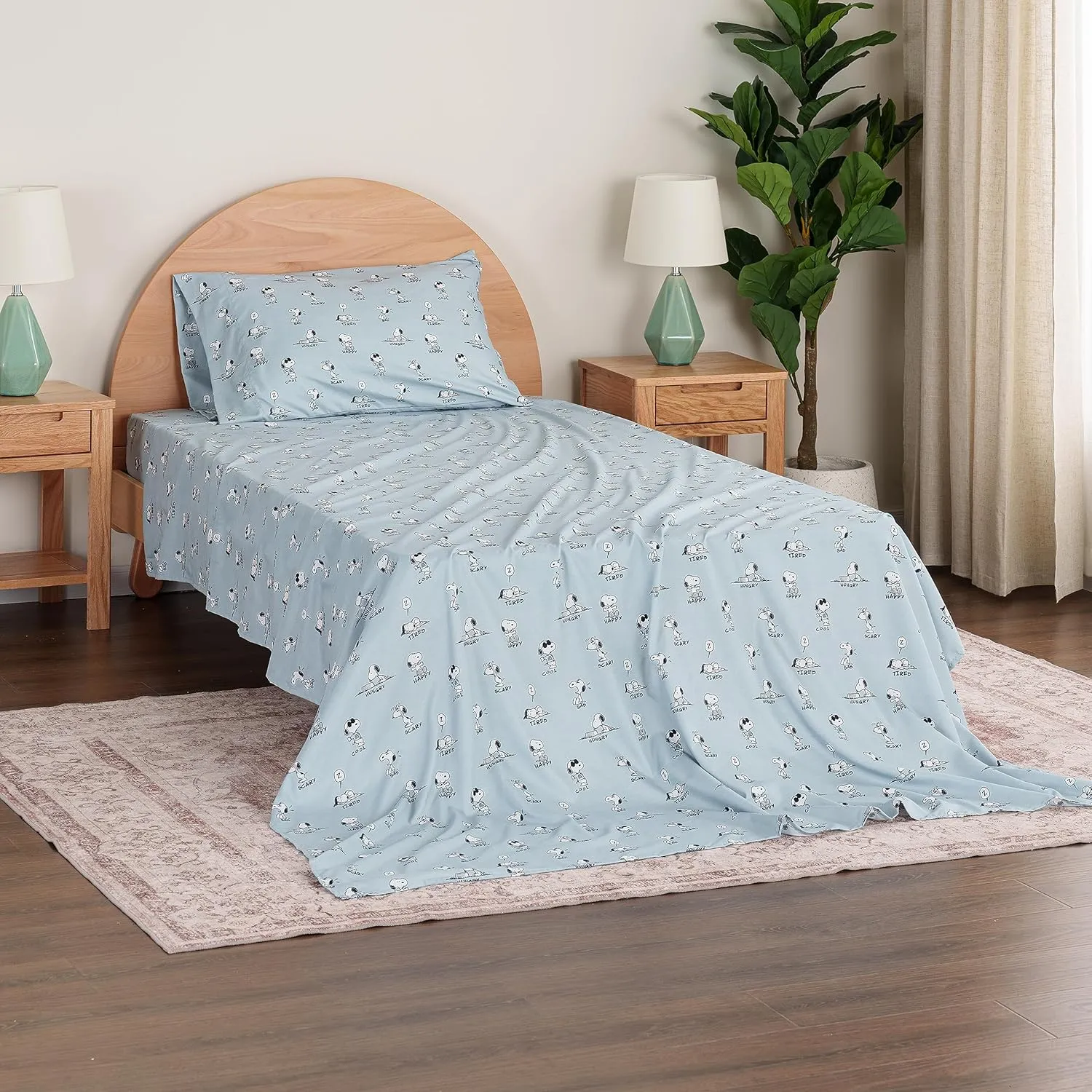 Berkshire Blanket Peanuts® Kids Sheet Set, Full Size - 4 Pieces, Peanuts® Snoopy Different Emotion Sheet Scale Murky Blue, Cute Character Snoopy Printed Soft Microfiber Bed Sheets