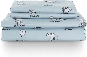 Berkshire Blanket Peanuts® Kids Sheet Set, Full Size - 4 Pieces, Peanuts® Snoopy Different Emotion Sheet Scale Murky Blue, Cute Character Snoopy Printed Soft Microfiber Bed Sheets