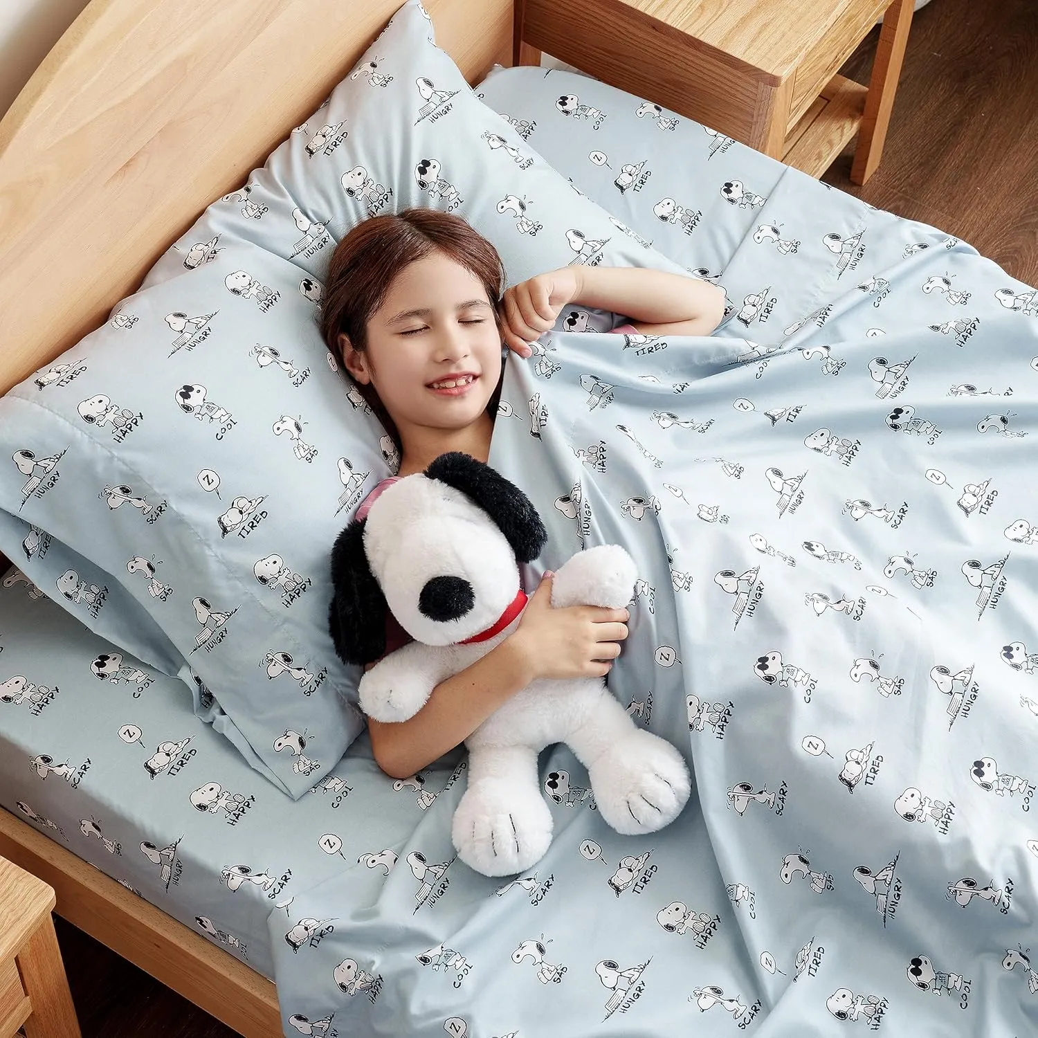 Berkshire Blanket Peanuts® Kids Sheet Set, Full Size - 4 Pieces, Peanuts® Snoopy Different Emotion Sheet Scale Murky Blue, Cute Character Snoopy Printed Soft Microfiber Bed Sheets