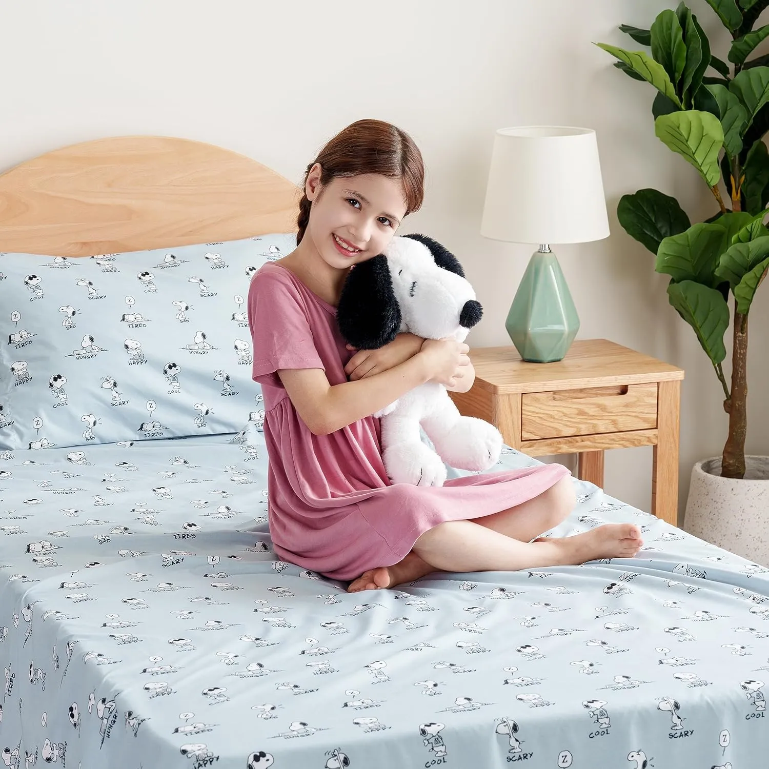 Berkshire Blanket Peanuts® Kids Sheet Set, Full Size - 4 Pieces, Peanuts® Snoopy Different Emotion Sheet Scale Murky Blue, Cute Character Snoopy Printed Soft Microfiber Bed Sheets