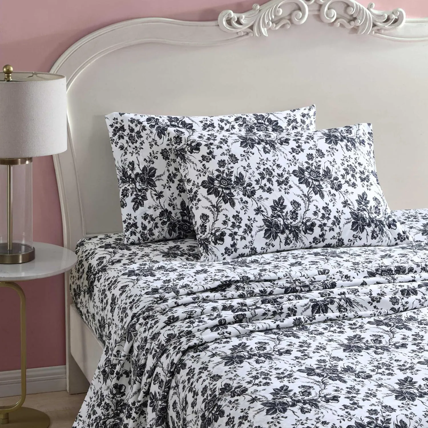 Betsey Johnson - King Bed Sheets, Soft & Lightweight Bedding, Fade & Wrinkle Resistant (Betseys Toile Black, King)