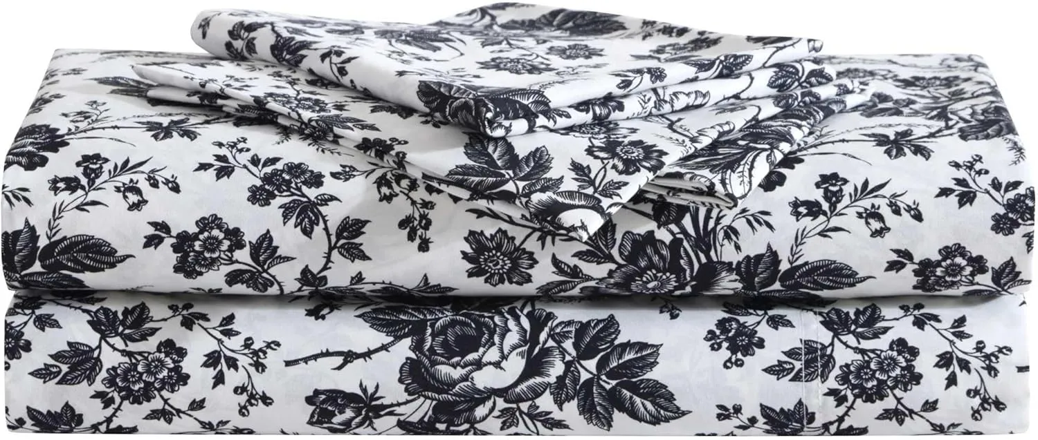 Betsey Johnson - King Bed Sheets, Soft & Lightweight Bedding, Fade & Wrinkle Resistant (Betseys Toile Black, King)