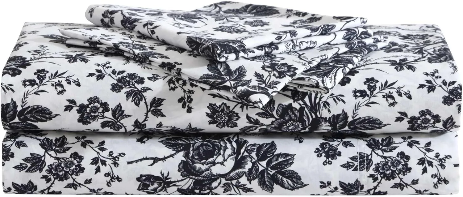 Betsey Johnson - Queen Bed Sheets, Soft & Lightweight Bedding, Fade & Wrinkle Resistant (Betseys Toile Black, Queen)