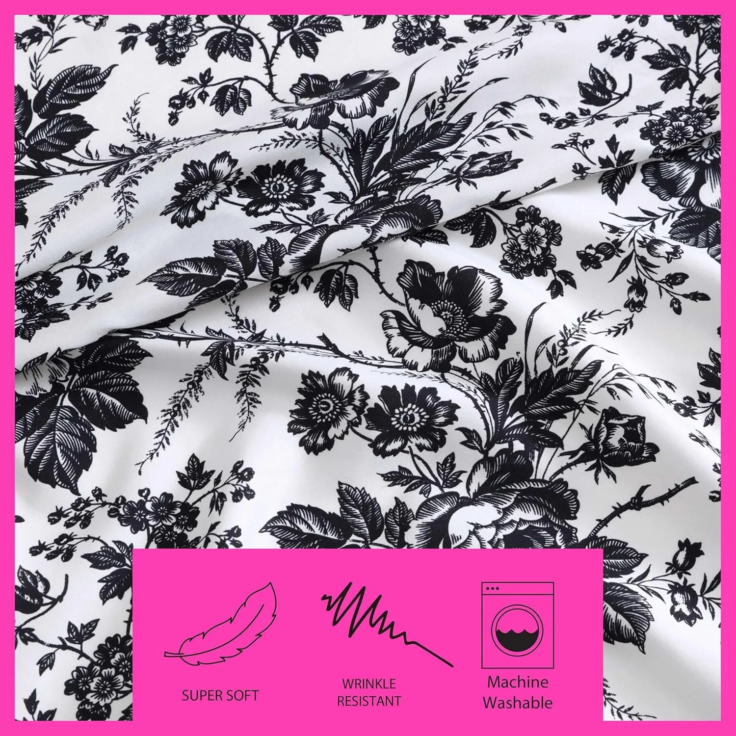 Betsey Johnson - Queen Bed Sheets, Soft & Lightweight Bedding, Fade & Wrinkle Resistant (Betseys Toile Black, Queen)