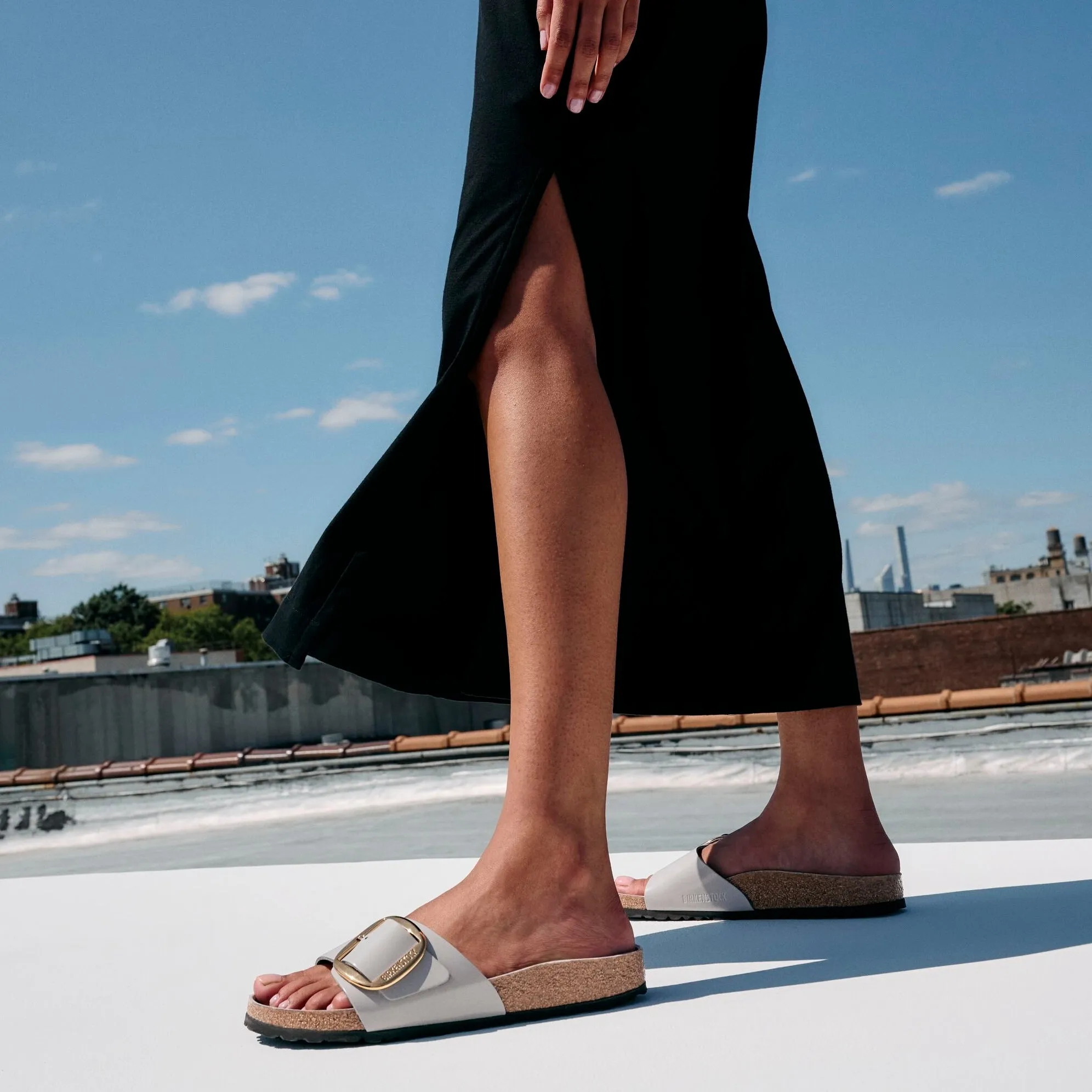 Birkenstock Madrid Big Buckle high shine stone coin leather