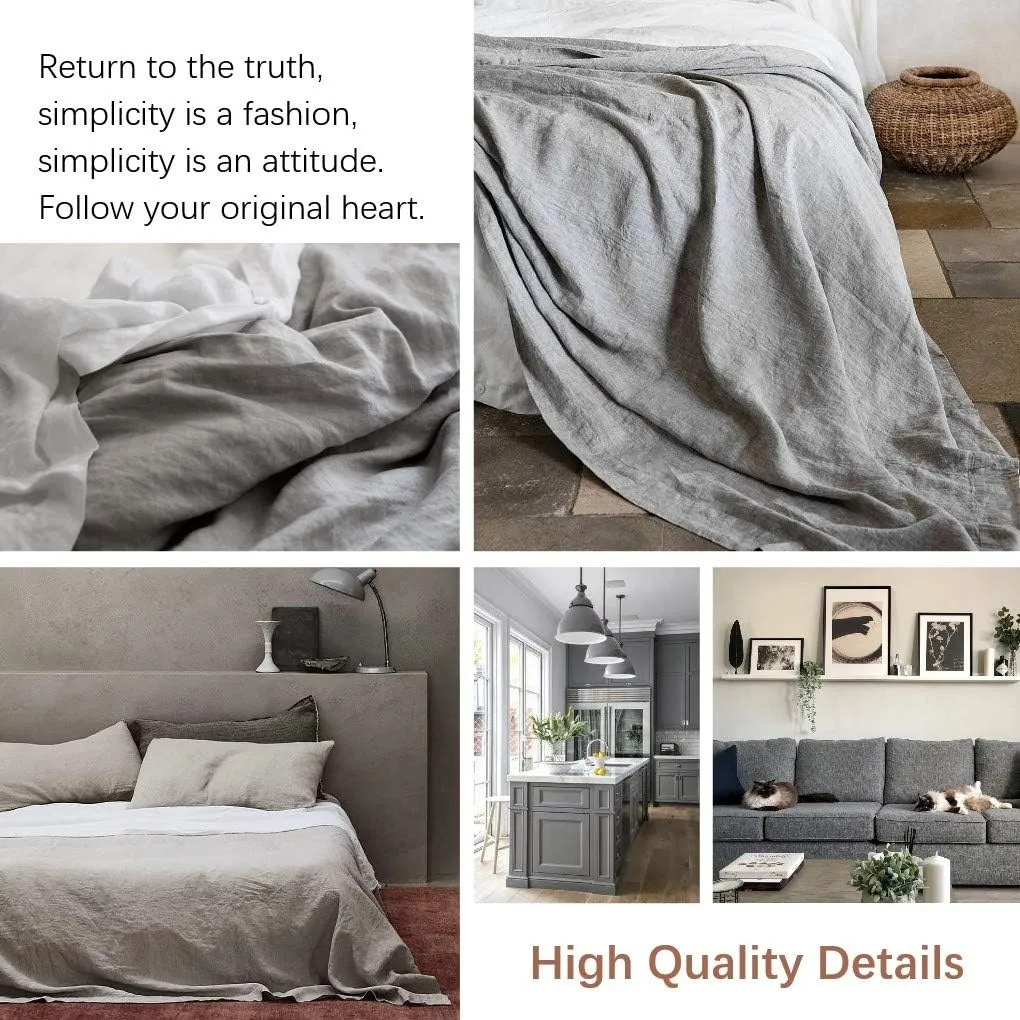BISELINA Linen Sheet French Flax Flat Sheet Only 55% Euro Linen 45% Cotton Basic Style Solid Color Soft Breathable Farmhouse Top Sheet 1-Piece (Full, Grey)