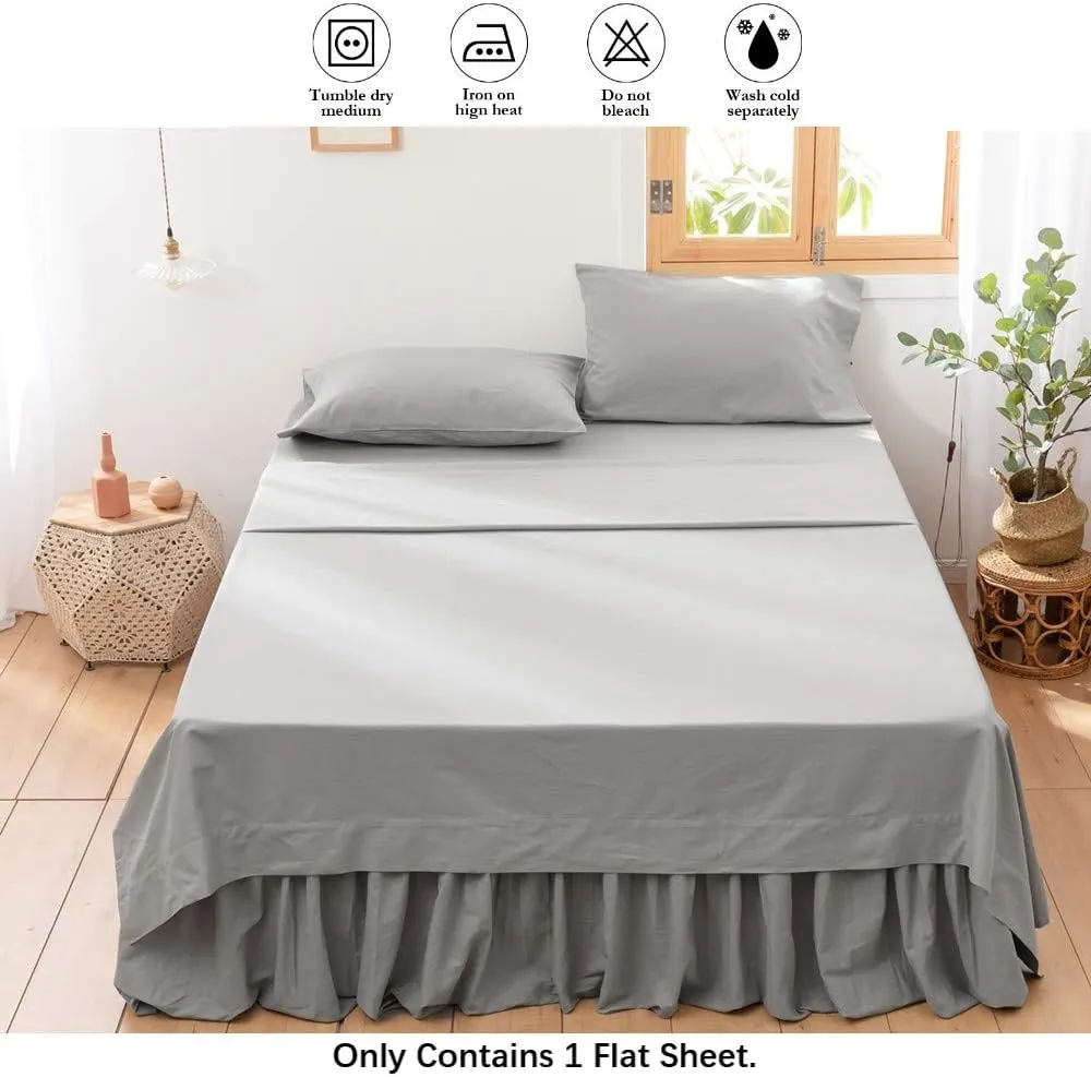 BISELINA Linen Sheet French Flax Flat Sheet Only 55% Euro Linen 45% Cotton Basic Style Solid Color Soft Breathable Farmhouse Top Sheet 1-Piece (Full, Grey)