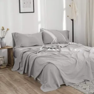 BISELINA Linen Sheet French Flax Flat Sheet Only 55% Euro Linen 45% Cotton Basic Style Solid Color Soft Breathable Farmhouse Top Sheet 1-Piece (Full, Grey)