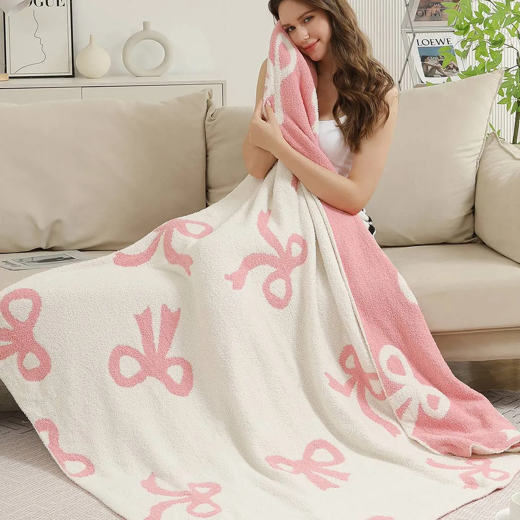 Bow Printed Cozy Soft Throw Blanket