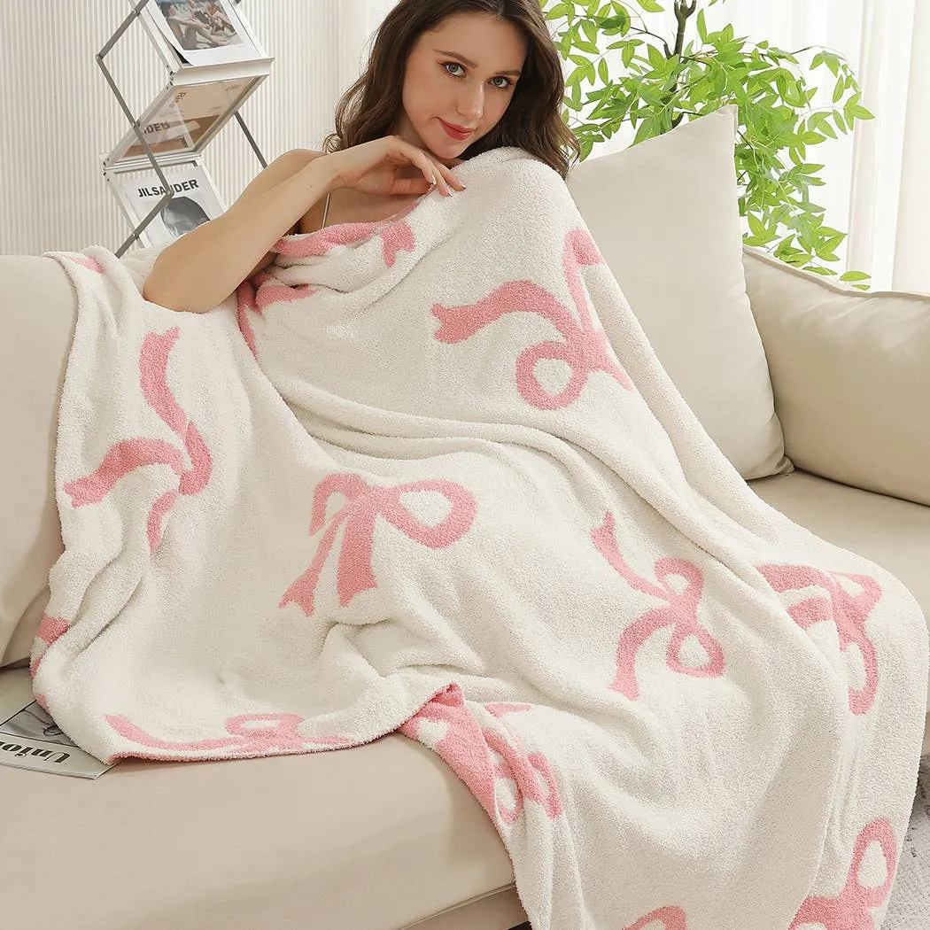 Bow Printed Cozy Soft Throw Blanket