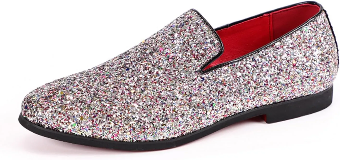ByErz Mens Glitter Loafers Dress Slip on Party Wedding Penny Smoking Sparkly Shoes