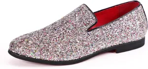 ByErz Mens Glitter Loafers Dress Slip on Party Wedding Penny Smoking Sparkly Shoes