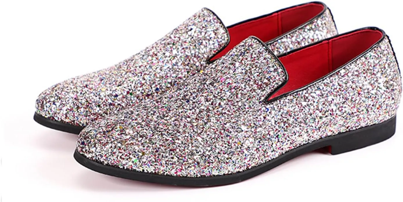 ByErz Mens Glitter Loafers Dress Slip on Party Wedding Penny Smoking Sparkly Shoes