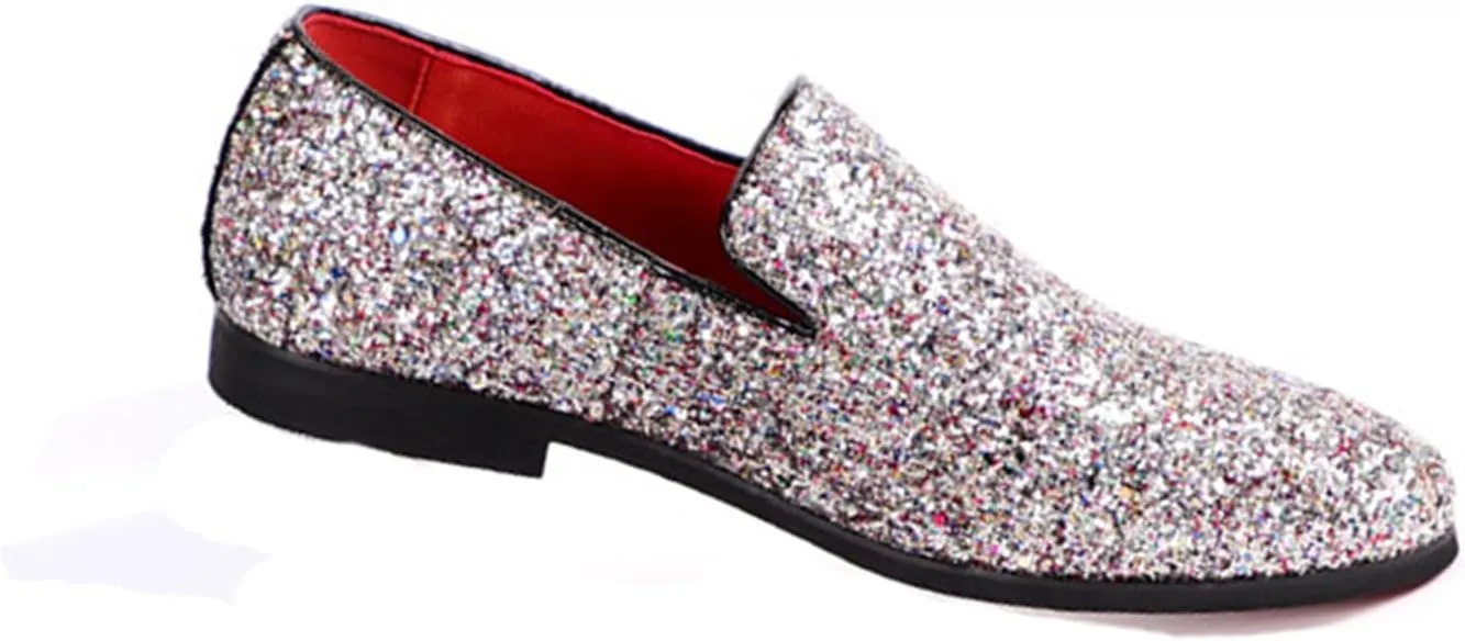 ByErz Mens Glitter Loafers Dress Slip on Party Wedding Penny Smoking Sparkly Shoes