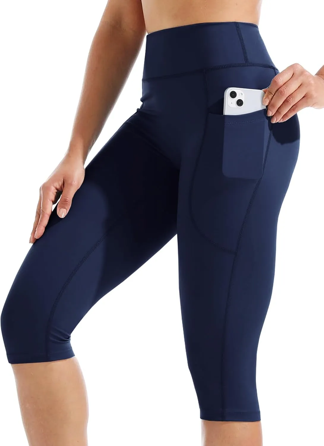 CADMUS Womens High Waist Workout Legging Capris for Yoga w Side Pockets