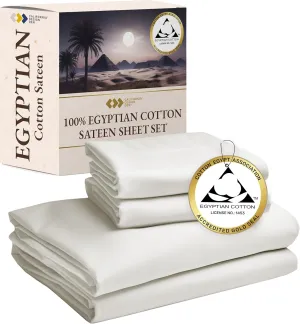 California Design Den Certified Luxury 100% Egyptian Cotton Bed Sheets - King Sheets Set with Deep Pockets, Sateen Weave, Cool and Durable Luxury Bedding Set - Creamy Ivory