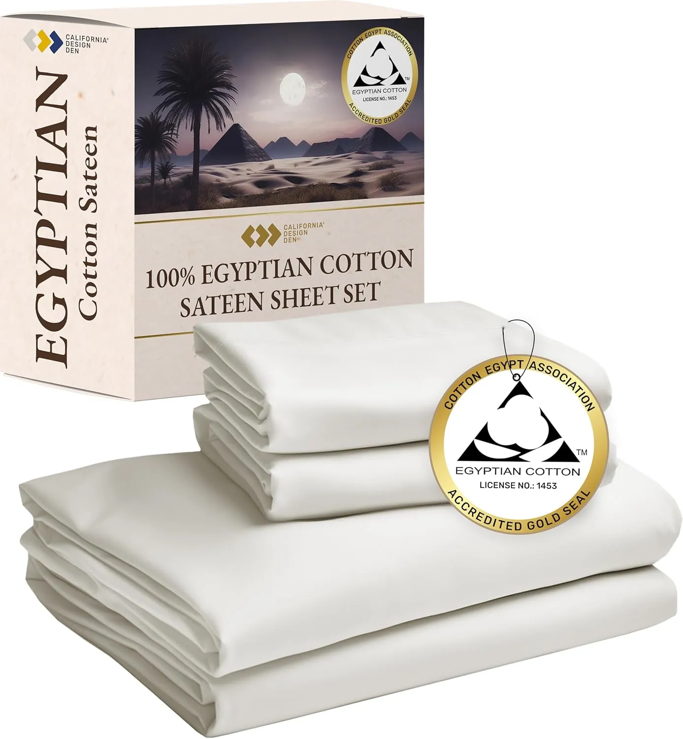 California Design Den Certified Luxury 100% Egyptian Cotton Bed Sheets - King Sheets Set with Deep Pockets, Sateen Weave, Cool and Durable Luxury Bedding Set - Creamy Ivory