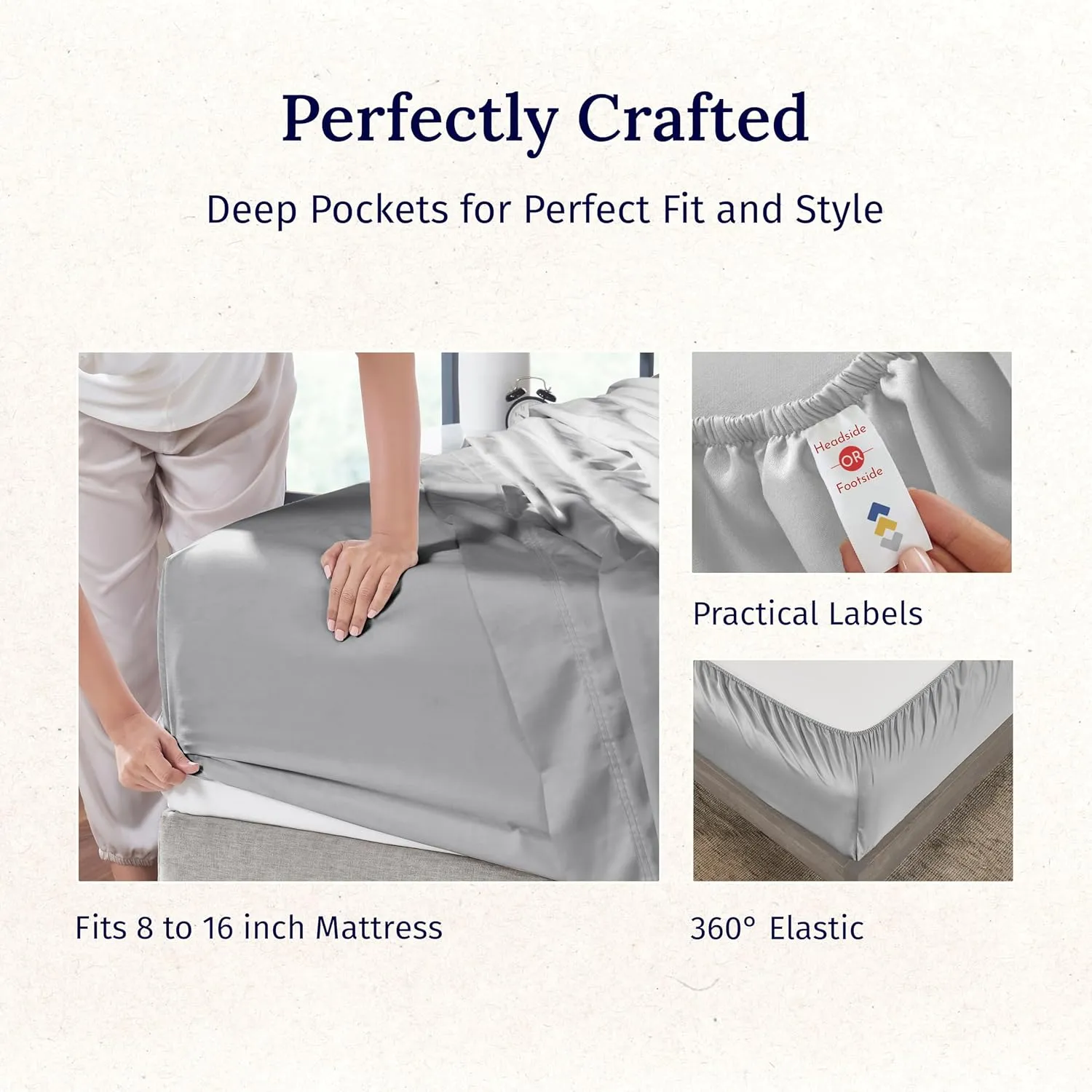 California Design Den - Luxury Full Size Sheet Set - 100% Cotton, 600 Thread Count Deep Pocket Full Size Bed Sheets, Hotel-Quality Cooling Sheets, Sateen Weave - Light Grey