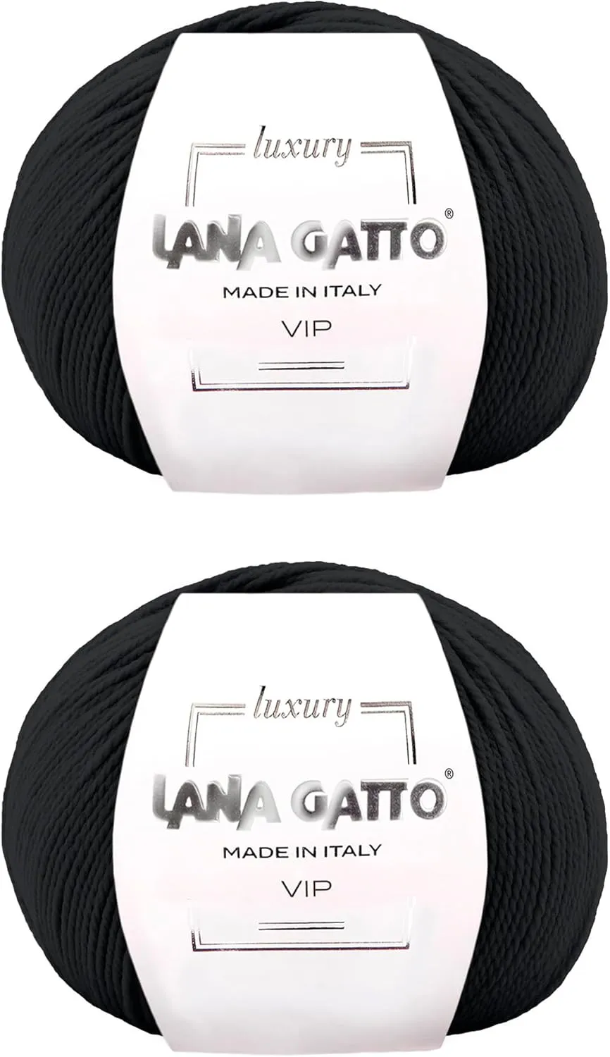 Cashmere and Extra-fine Merino Wool Luxurious Yarns for Hand Knitting and Crocheting, Made in Italy (Black - 1500, 2)